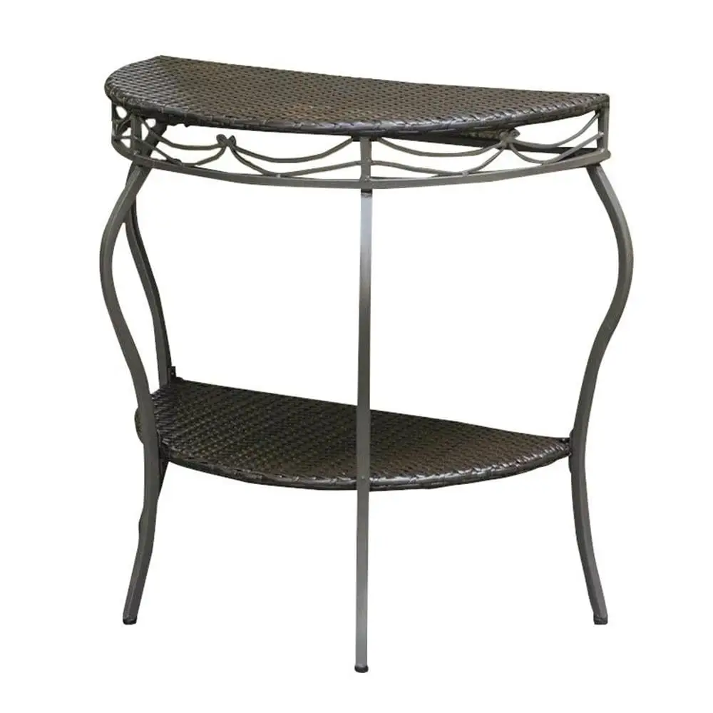 

Resin Wicker Steel Half Moon Wall Table 2 Tier Indoor Outdoor Patio 23x10x30 Customized
