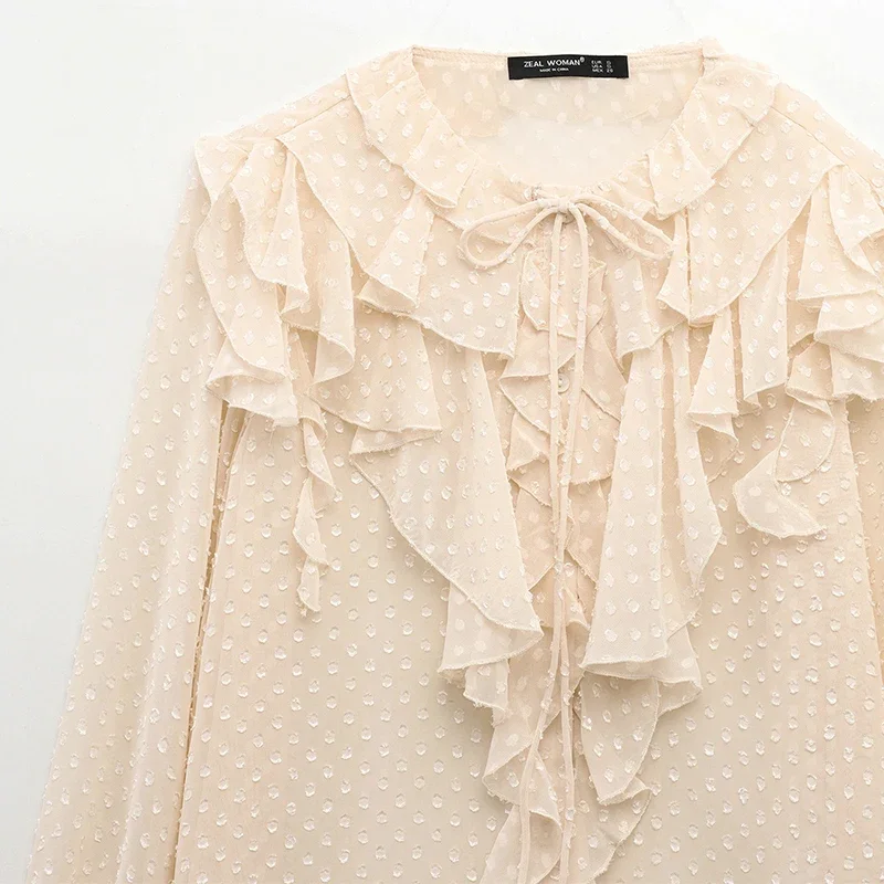 Tops elegantes Vintage de manga larga para mujer, blusas elegantes de poliéster con volantes escalonados, Tops informales 2275713