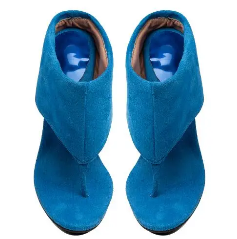 Royal Blue Suede Thong High Heel Mules Summer Women Wide Cuff Clip Toe Slip‑On Stiletto Heel Sandals Modern Slippers Slides Shoe