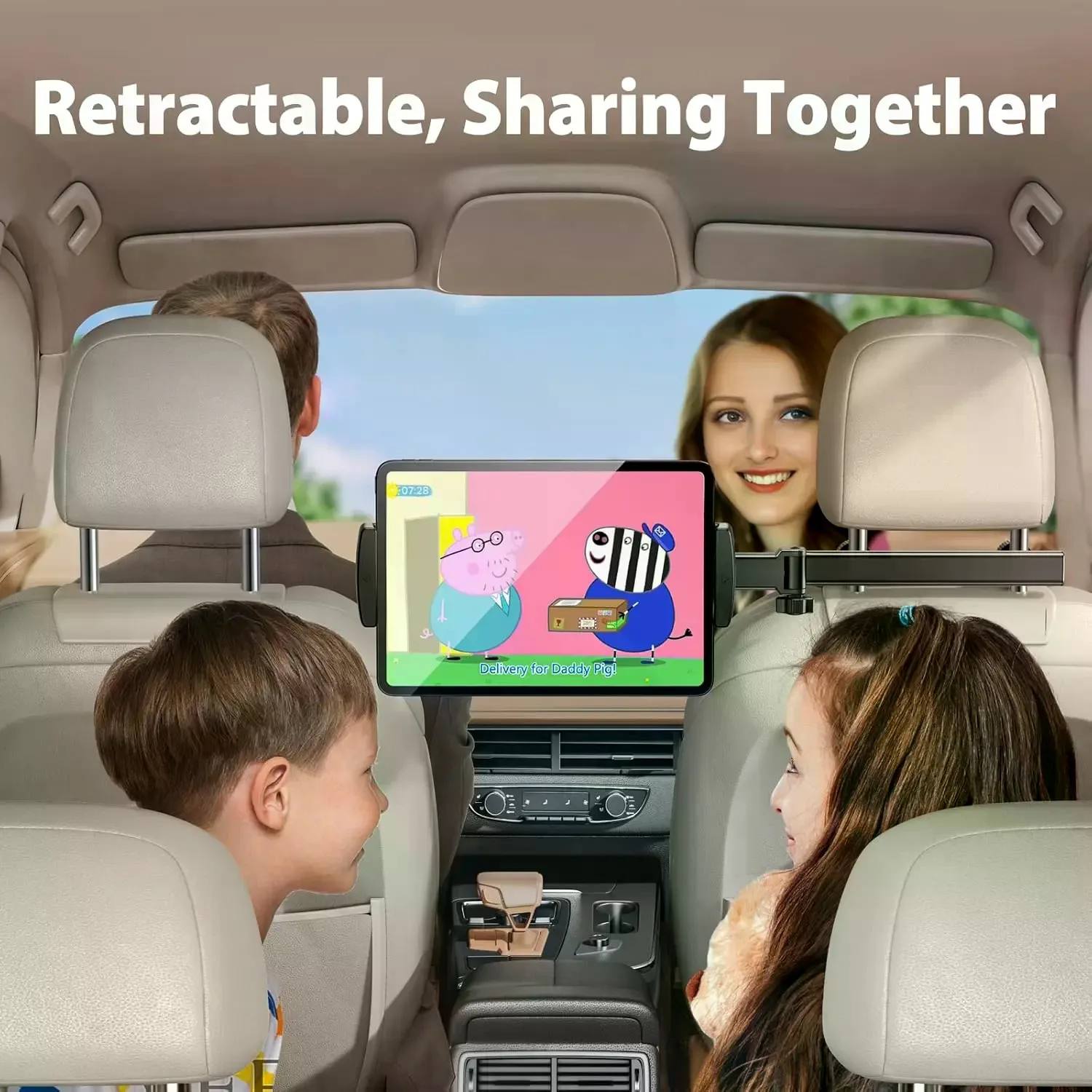 3‑in‑1 Car Headrest Tablet & Phone Holder, Adjustable Retractable Extension Arm Back Seat Mount, Universal for 4.7‑12.9 Inch Devices, Car Travel Accessories