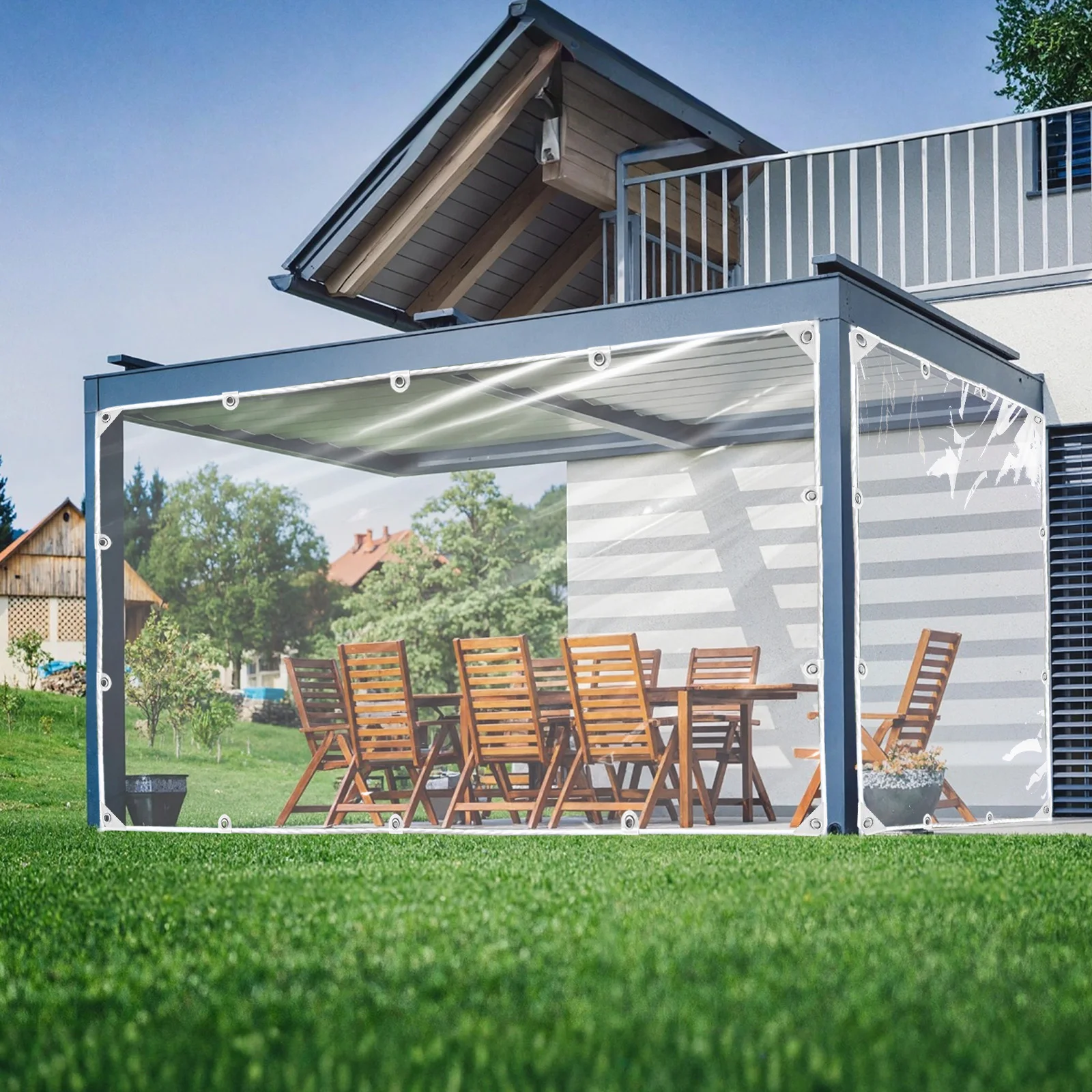 High Quality Waterproof PVC Tarp Upgrade Eyelet Reinforcements 420 g/m² Transparent Tarpaulin Weatherproof Rain Cover Outdoor