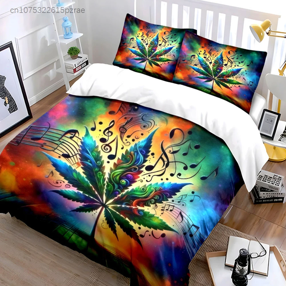 Psychedelic Leaf Music Set Multiple Sizes kid's And adults' Bedroom Exquisite 3PC Bedding set, Gift