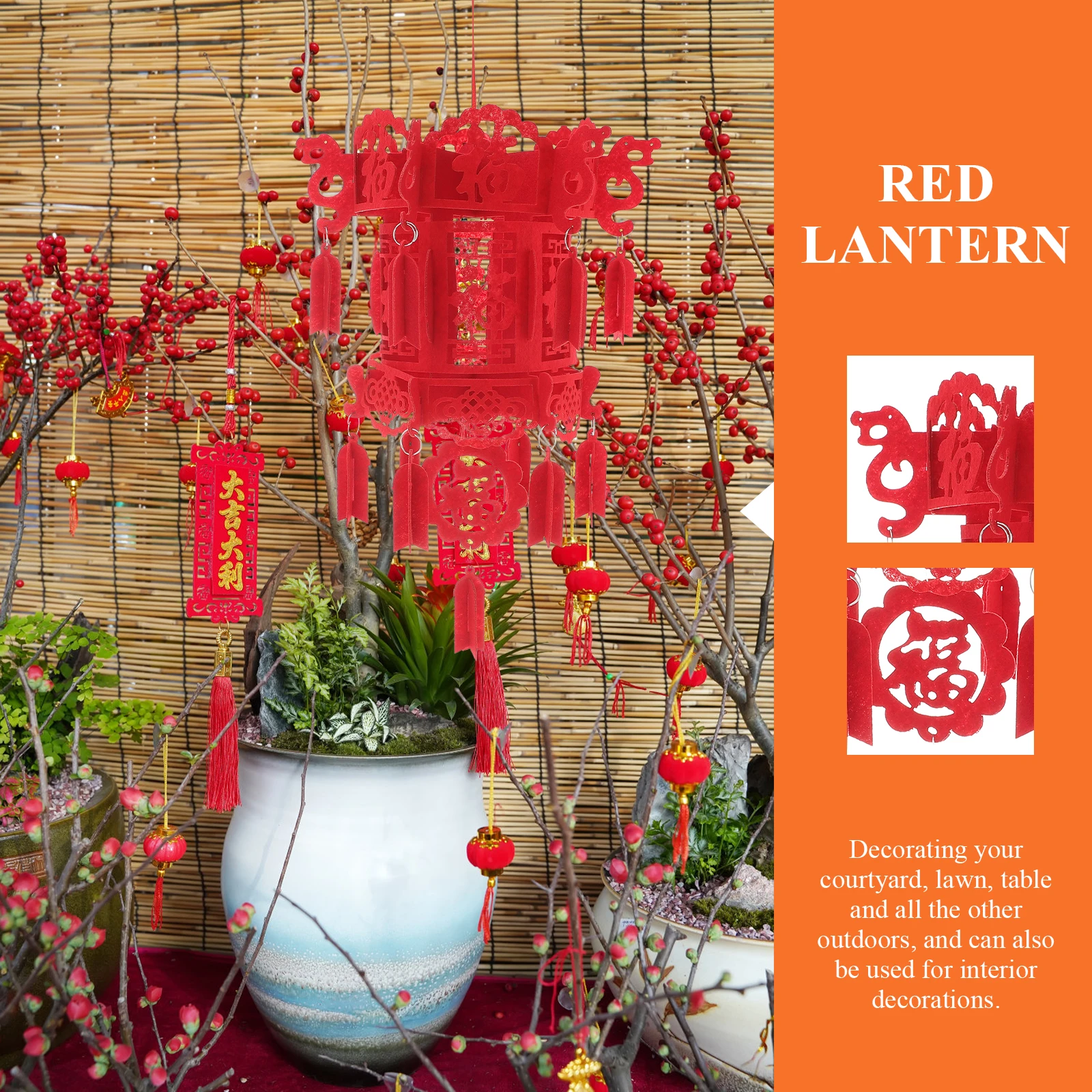 

2pcs Red Hanging Decorative Lanterns Lanterns Palace Decorations Hanging Blessing Fu Pendant Spring Festival Props Indoor