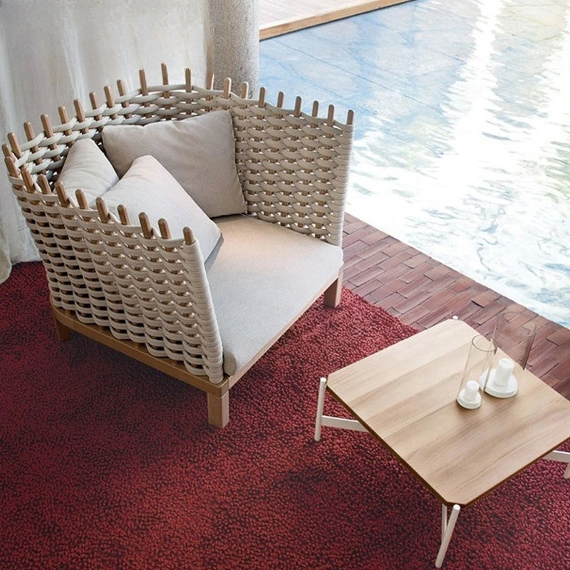 

Nordic outdoor teak rattan sofa combination outdoor courtyard garden terrace leisure waterproof sunscreen rattan chair sofa