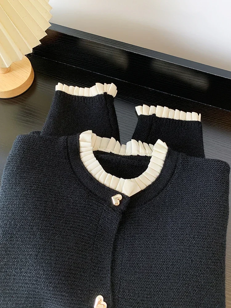 Love Button Knitted Cardigan Jacket Coat Lazy Style Sweet Fashion Sweater Tops Women\'s Clothing 2024 Autumn New