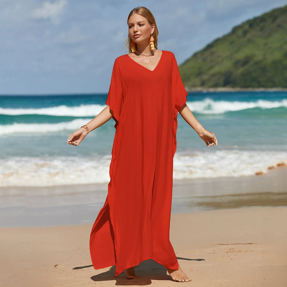 

2024 New Women's New Arrival Hot Sale Large Size Women's Summer Slit Loose Hot Beach Smock Long Robe Loose Party Dresses Clothes