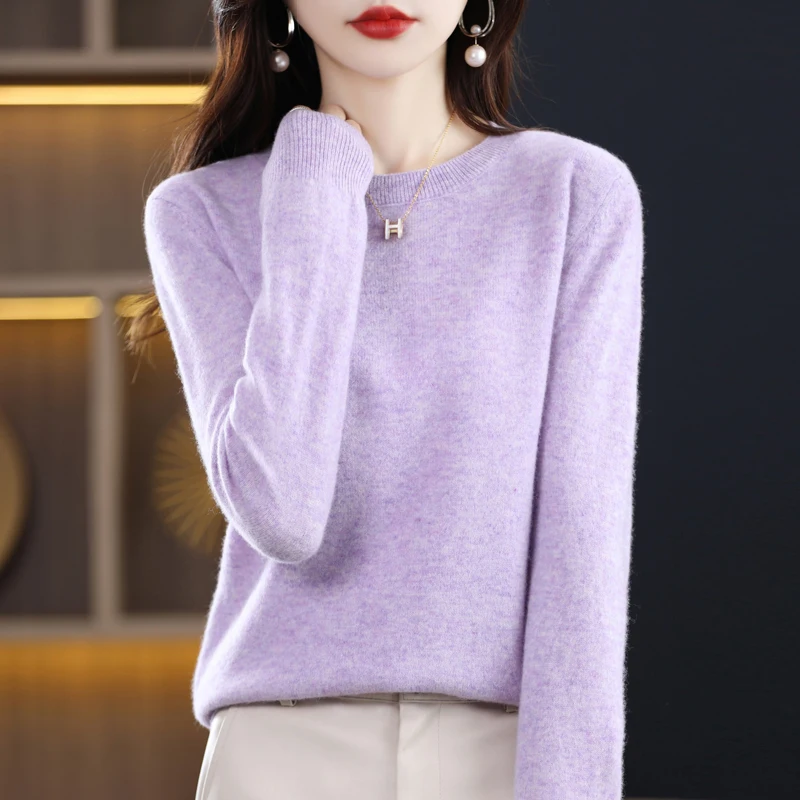 100% autumn and winter new pure woolen sweater women\'s knitted bottoming shirt round neck cashmere sweater foreign style Joker.