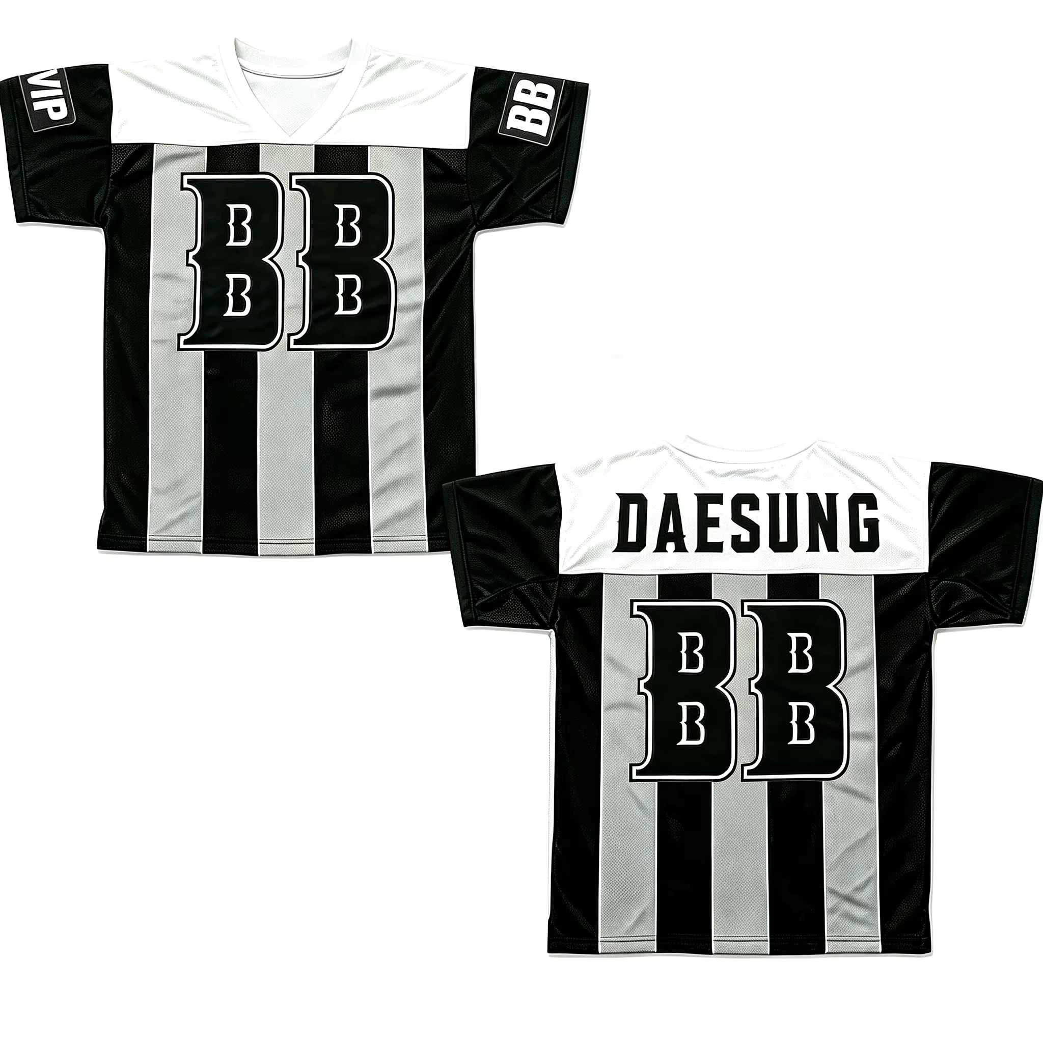 Family Matching Replica American Style Sport Jersey, Black‑White‑Grey Vertical Stripe Short‑Sleeve Mesh Sport Top for Adult Kids
