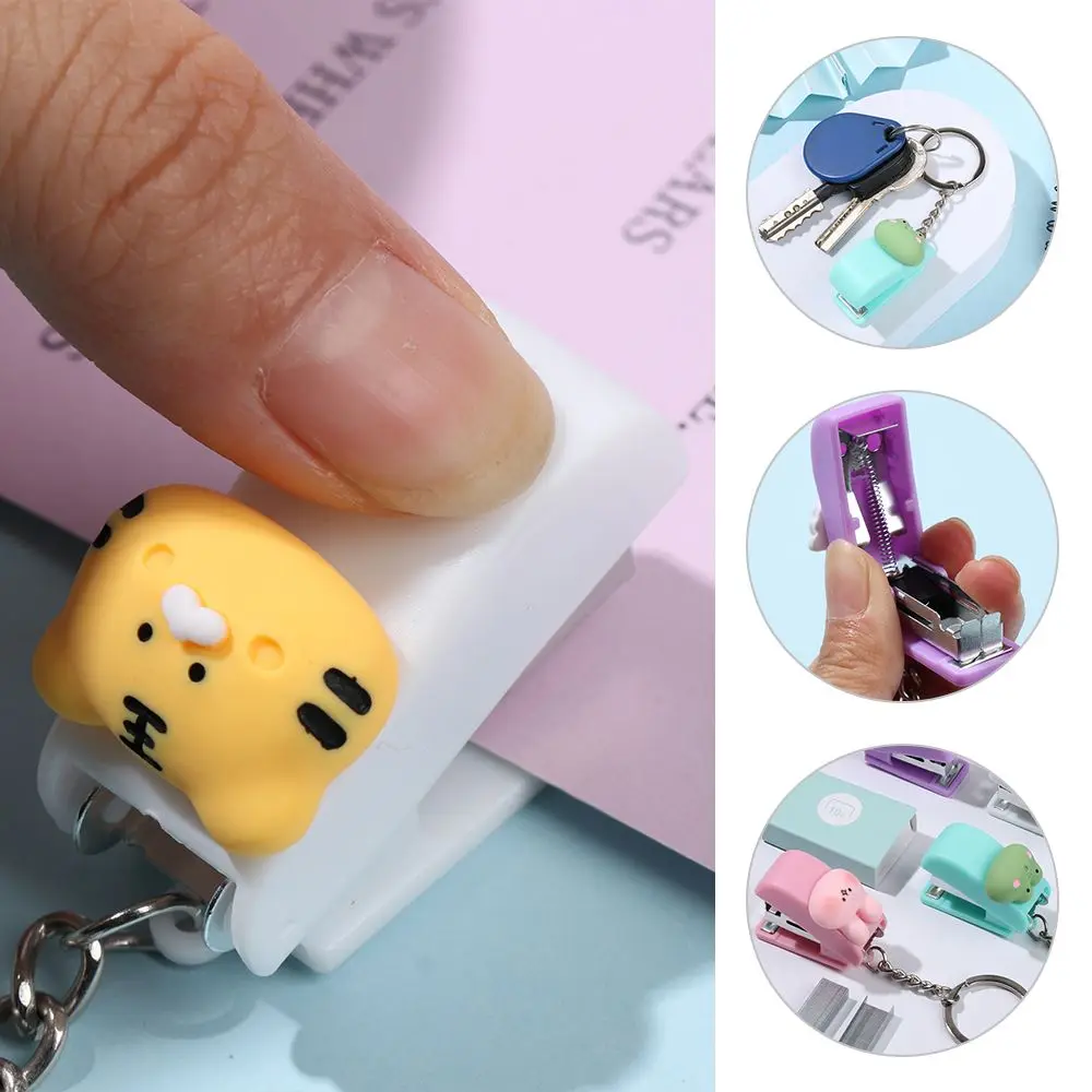 Portable Binder Tools Cartoon Cute Push Clip Stapler Paper Clips Document Binding Hoops Mini Stapler