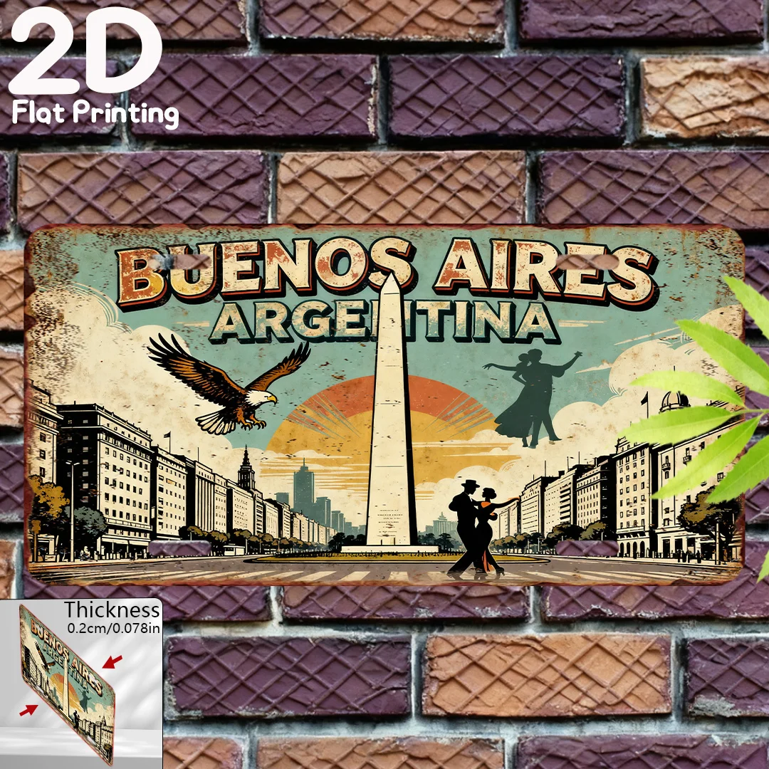 2D Flat - Printed on a Flat Surface, Single Piece, Vintage Sign, Decorative Plaque And Ornament, Buenos Aires City in Argentina