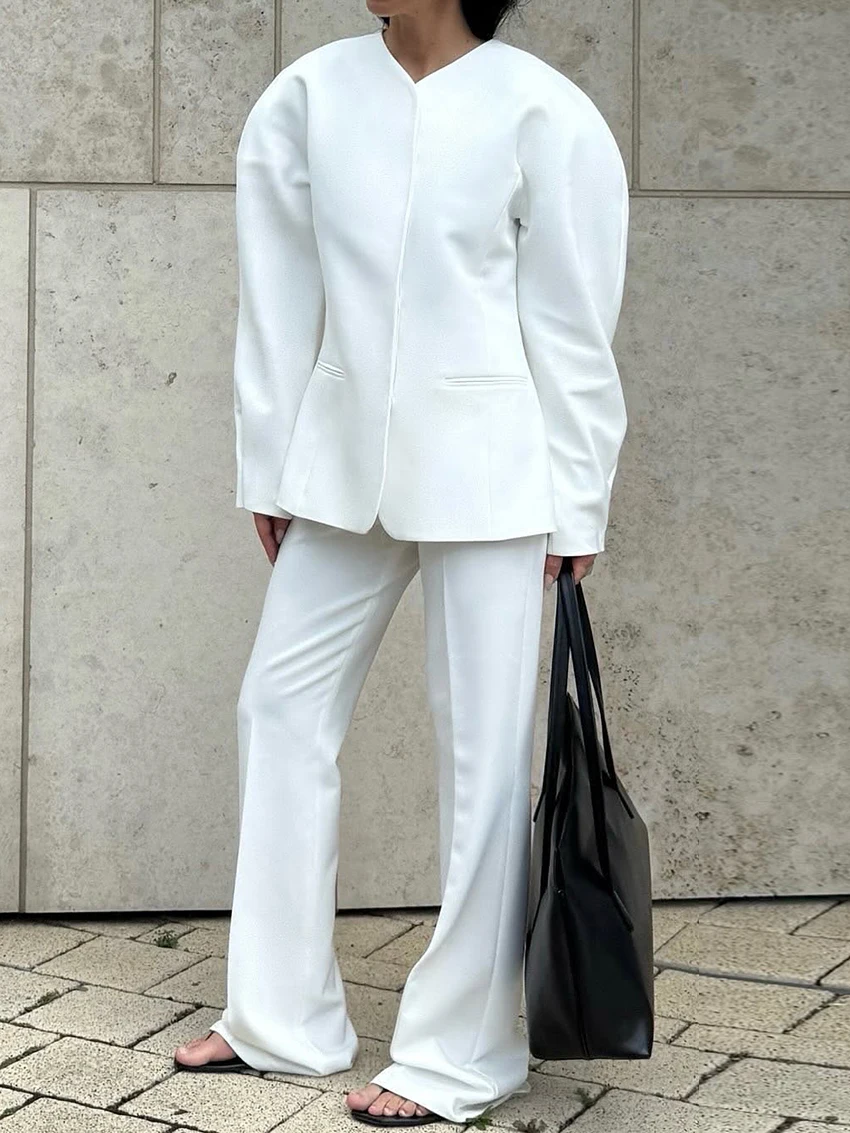 

Marthaqiqi Fashion White Ladies Nightwear Set Long Sleeve Nightgowns V-Neck Sleepwear Pants Winter Female Pajamas 2 Piece Suits