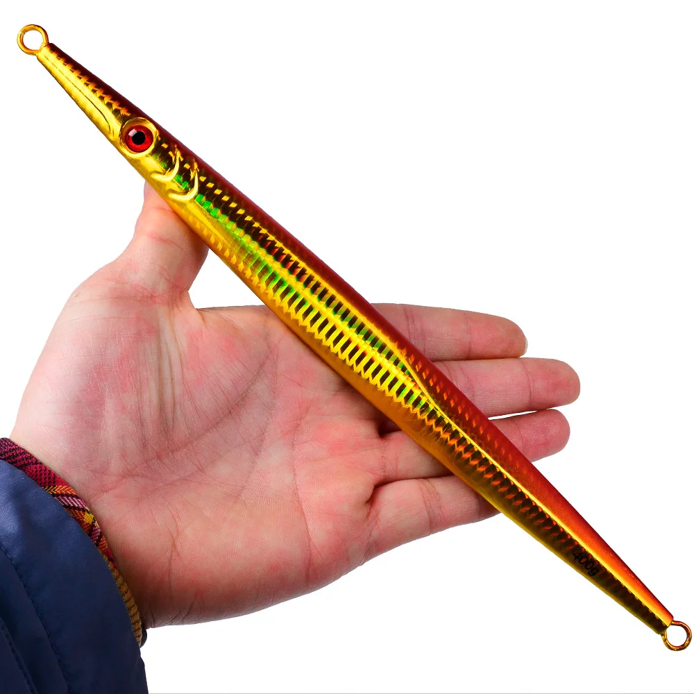 

1pcs Metal Fishing Bait 60g-400g Sinking Sea Bass Lead Jig Fish Lure 5 Color Artificial Lifelike Jigging Lure Bass Hook LF132