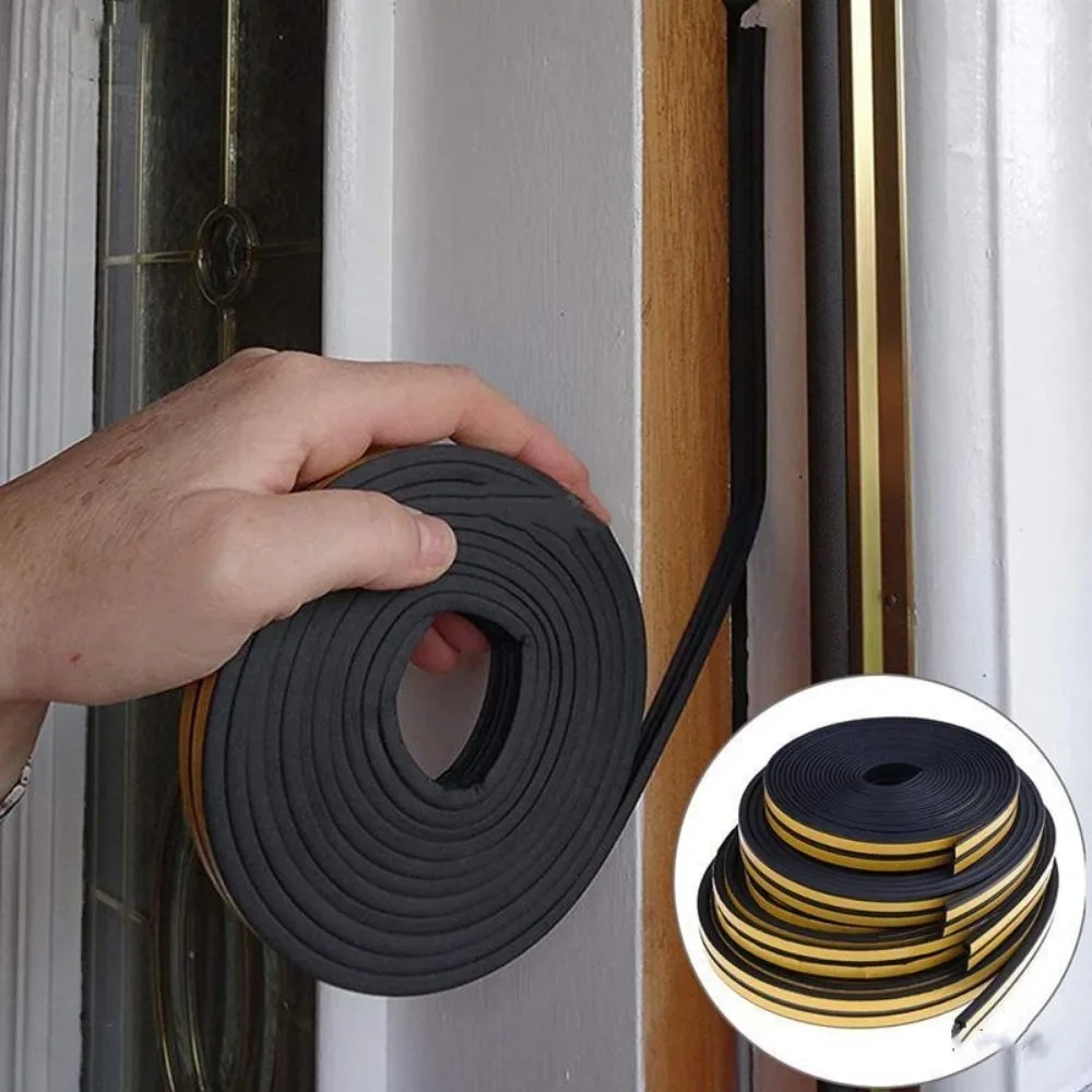 5/10m Collision Avoidance Seal Strip Gap Filler Soundproof Windbreak Rubber Foam Self-Adhesive DIPE Door Window Sealing Strip