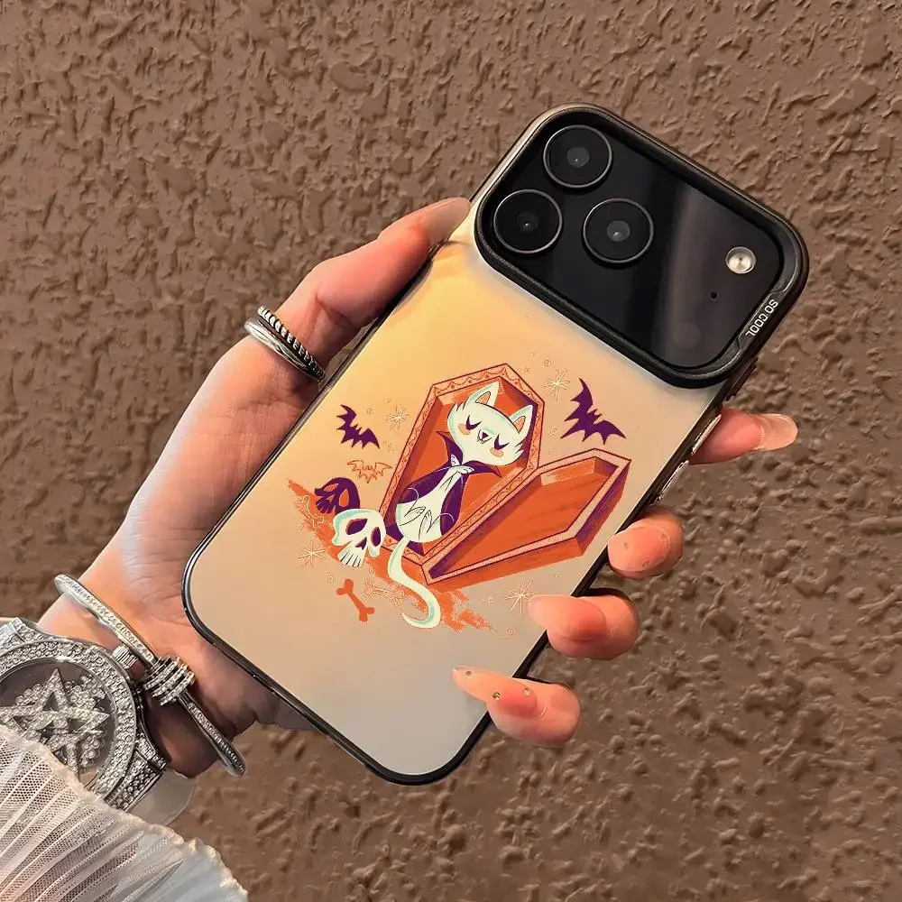 Halloween Cat Phone Case For iPhone 17 16 15 14 13 12 11 Pro Max Black Purple Matte Laser Metallic Aurora Funda