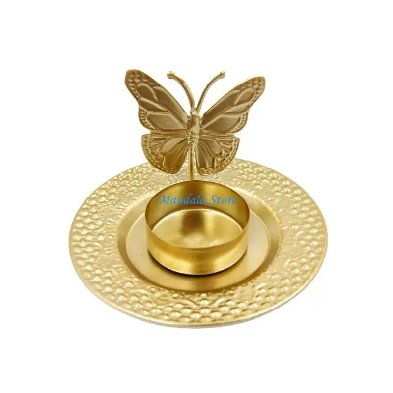 

U2JC European Ginkgo Leaf Butterfly Metal Holder Iron Tealight Stand Round Candlesticks Desktops Decors