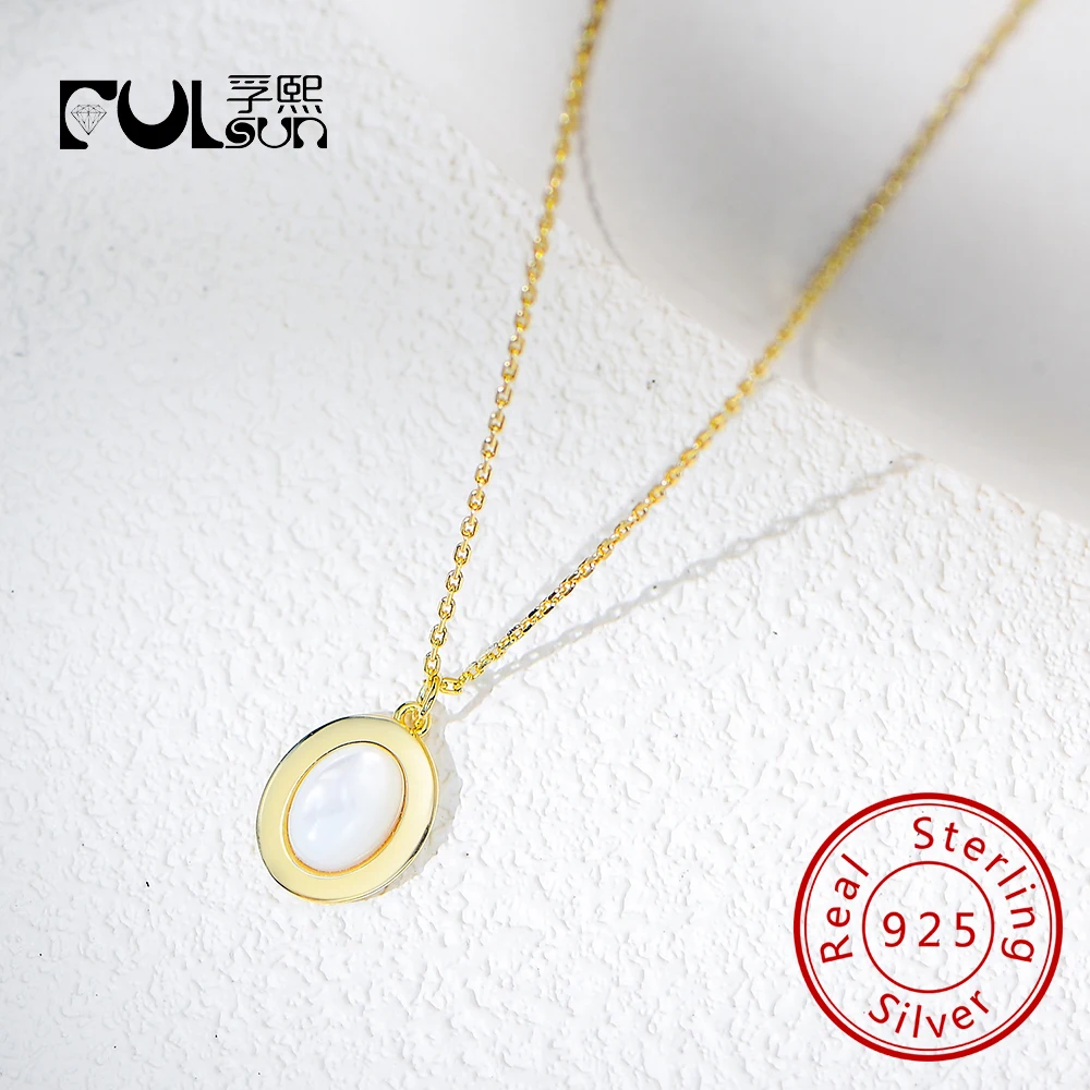 

Minimalist Oval Shell pendant Choker 925 sterling silver 14k gold plated Necklace for women jewelry