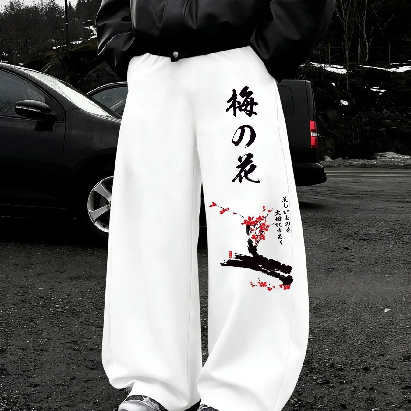 Japanischer Stil, bedruckt, 3D-Mikroelastisch, Unisex, lässig und modisch, für Frühling und Herbst, gerader Schnürzug am Taillenbereich – Detail 3