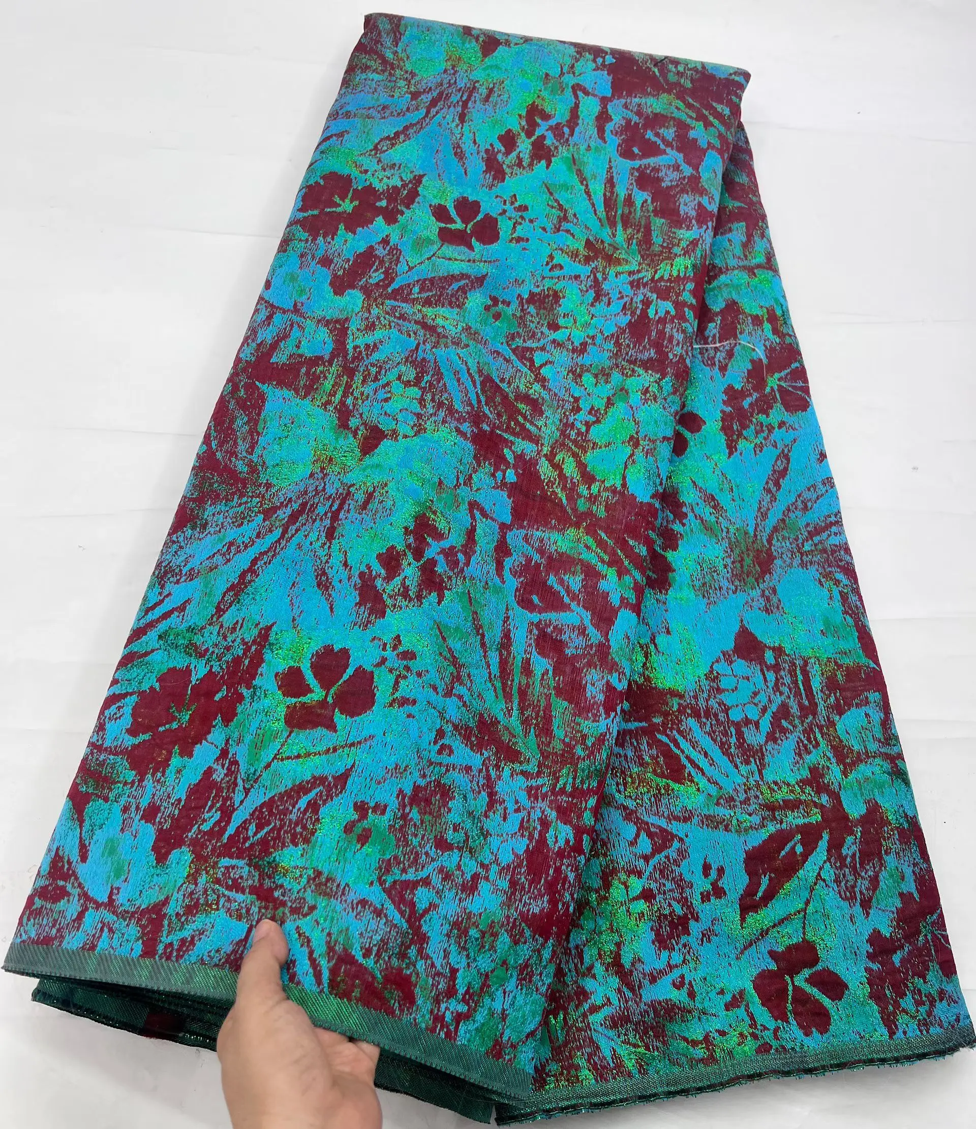 

Новый дизайн, африканская жаккардовая парчовая кружевная ткань с зеленым вином, 2024, высококачественная нигерийская дамасская ткань для женского платья, шить LHD25194