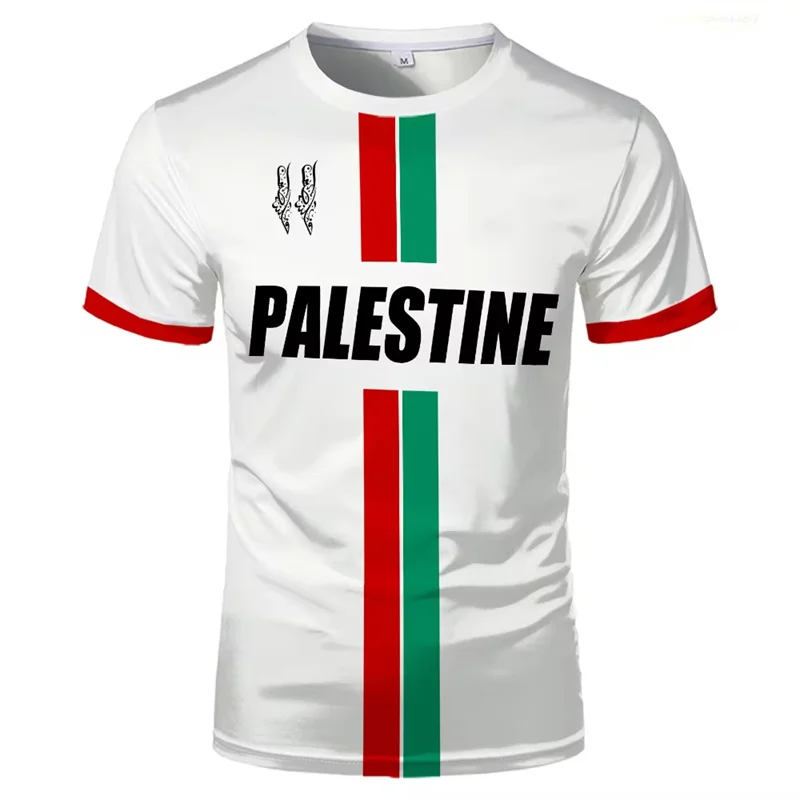 فلسطين كرة القدم تي شيرت الصيف موضة قصيرة الأكمام العلم الفلسطيني ثلاثية الأبعاد مطبوعة تي شيرت عادية س الرقبة فضفاض رجالي بلايز تيز
