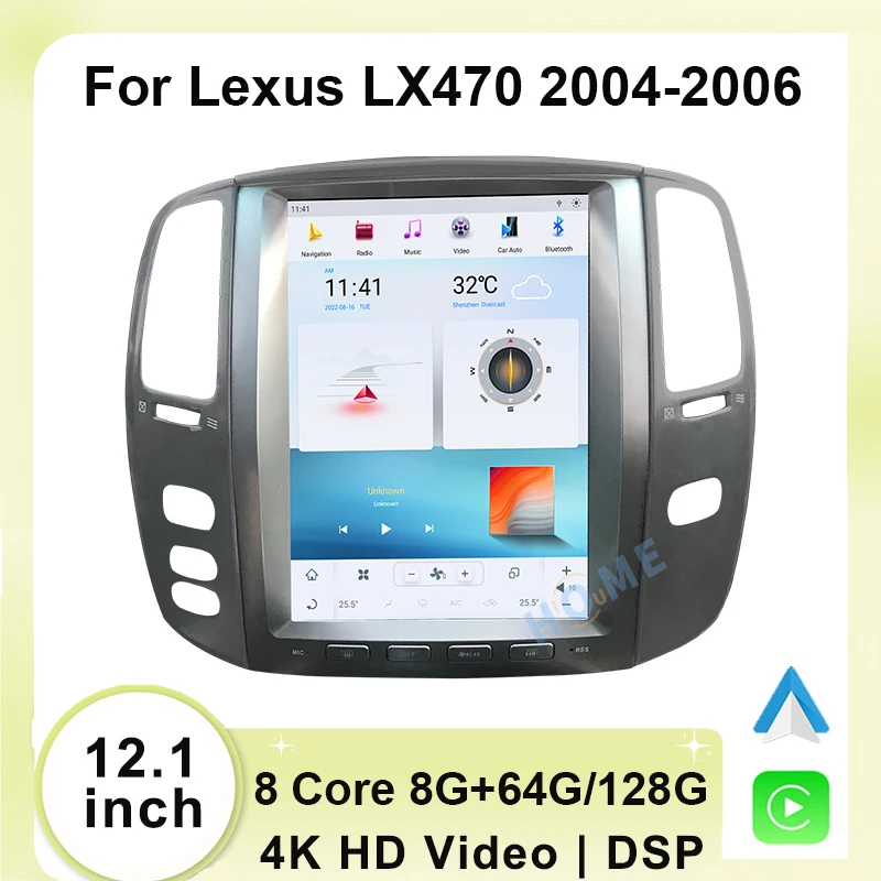 

Carplay Авто Qualcomm Tesla вертикальный экран Android 11 автомобильное радио для Lexus LX470 2004-2006 Стерео GPS навигация мультимедийный плеер 4G