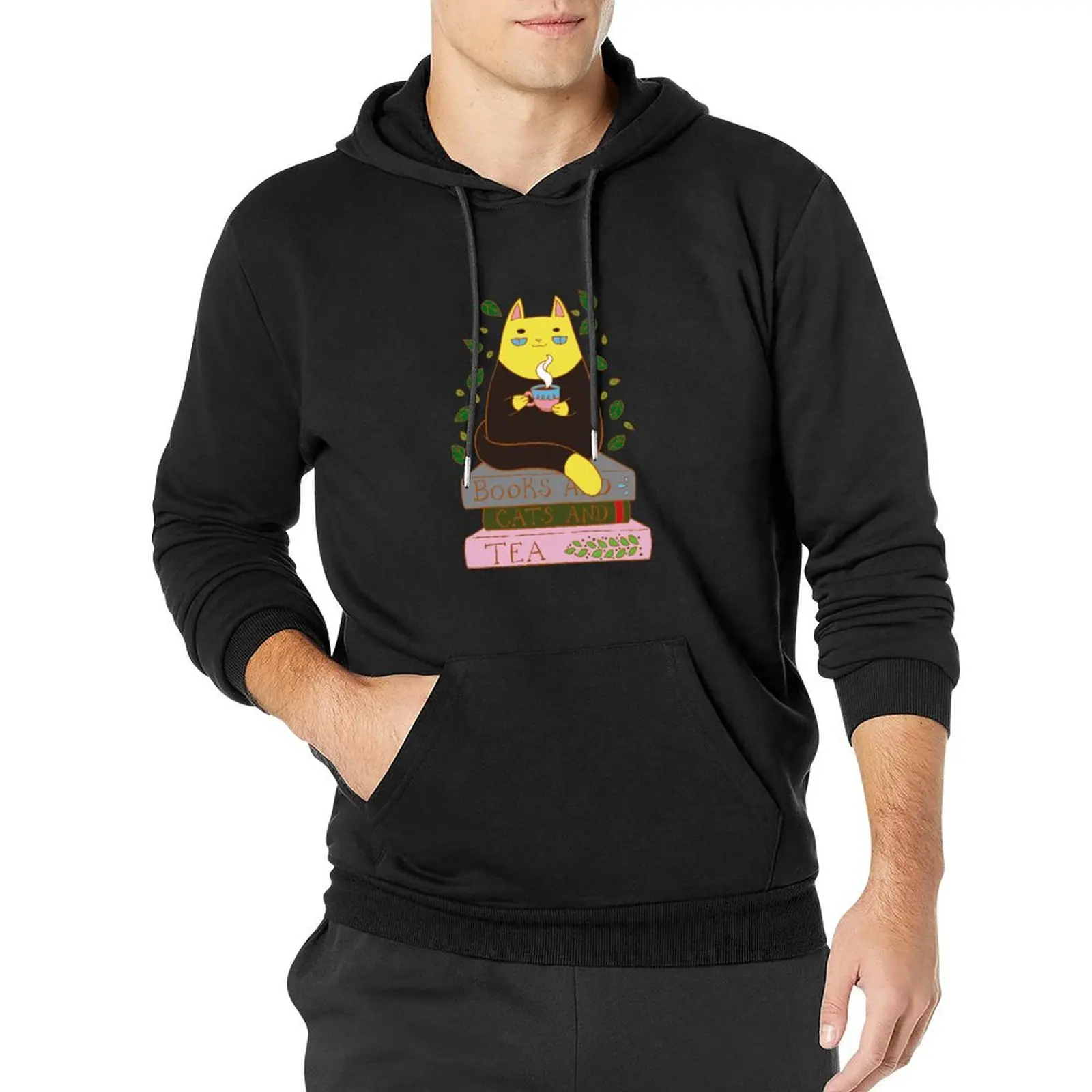 

Books And Cats And Tea Pullover Hoodie men wear autumn winter clothes designer hoodies