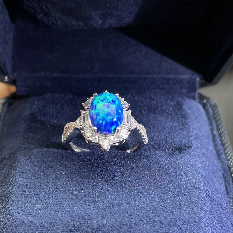 Natural Opal Ring Female Engagement Wedding Promise Ring 925 Silver Feminine Party Jewelry Gift 8*10mm