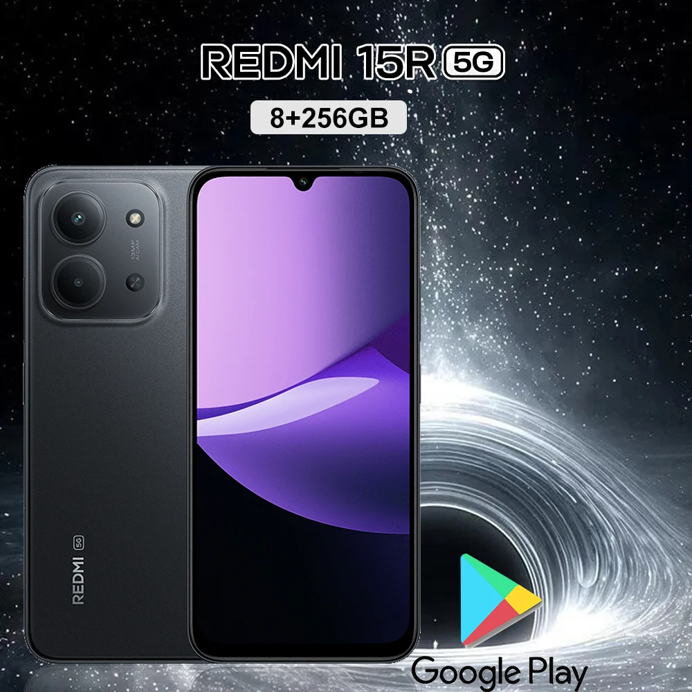 Fashionable and high-value Redmi 15R 5G smart unlock mobile phone HD screen 5000mAh battery global version of Android5G dual-SIM