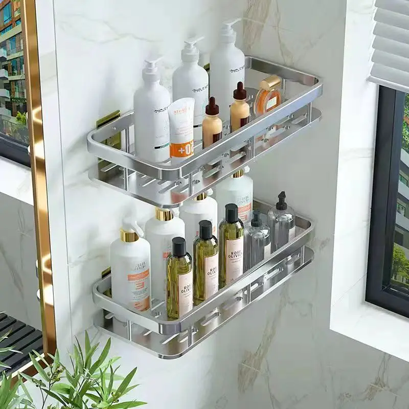 Bathroom Shelf Kitchen Storage Organizer Aluminum Alloy Shampoo Rack Shower Shelf Bathroom Accessories No Drill Shelf