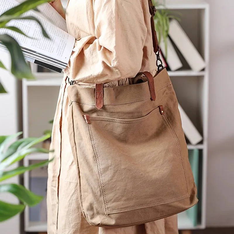 

AETOO Canvas women's bag, single-shoulder bag, artistic, simple and casual tote bag, vertical Japanese-style trendy handbag