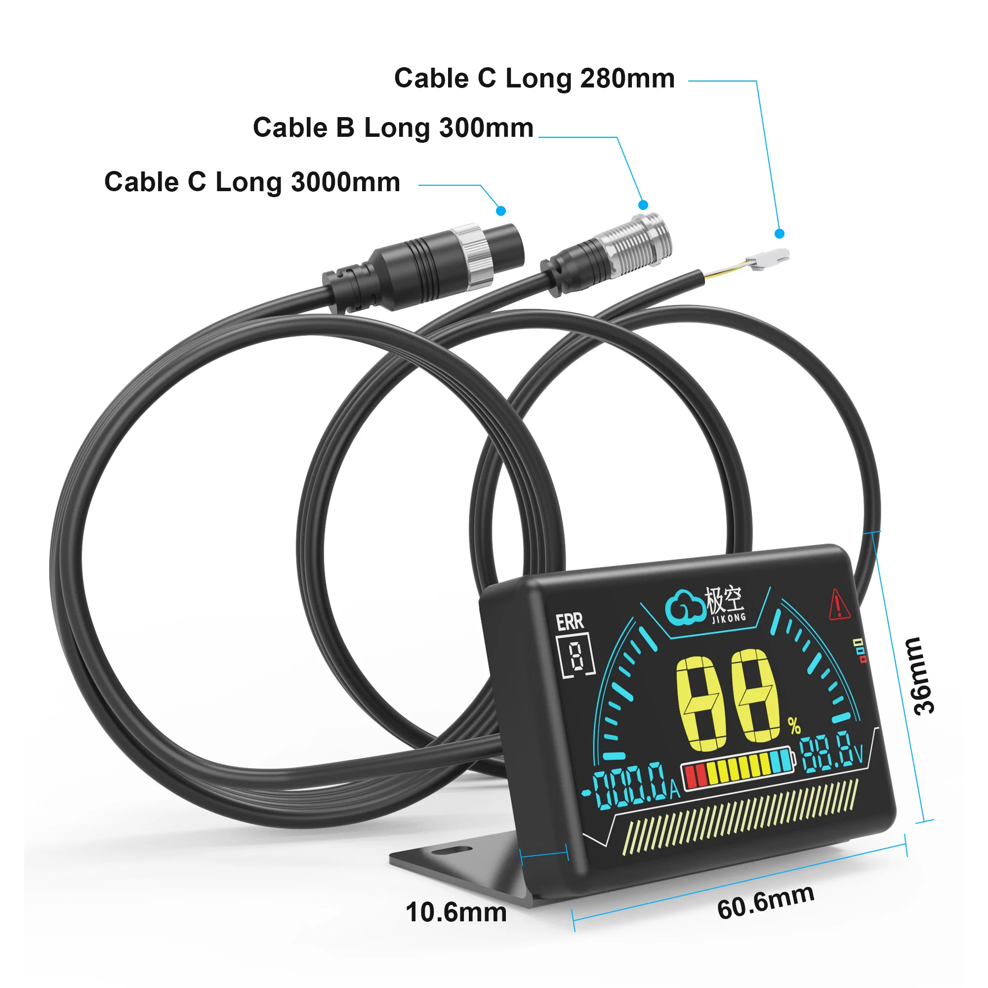 JIKONG Smart BMS with LCD Display 2.3 Inch Intelligent Battery Level Indicator Accessory with 3500mm Cable for Battery Managemen
