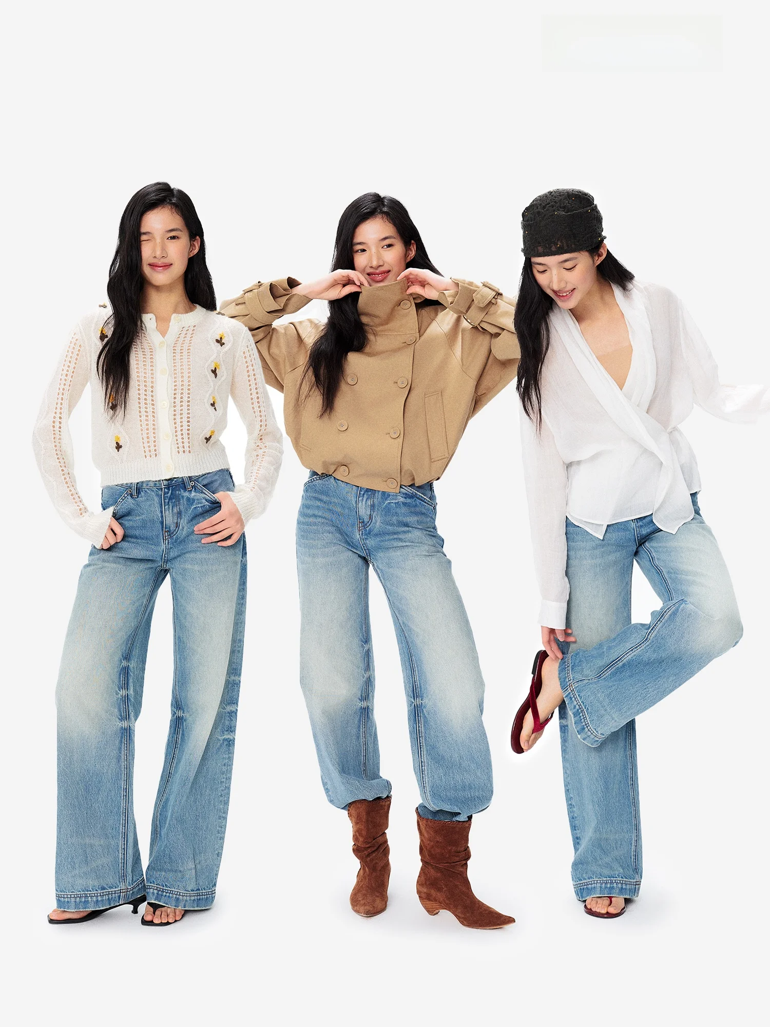 

LUMIEN Pure Cotton Waed Straight Leg Jeans Women's Spring New Wide Leg High Waist Casual Long Pants Versatile Comfortable