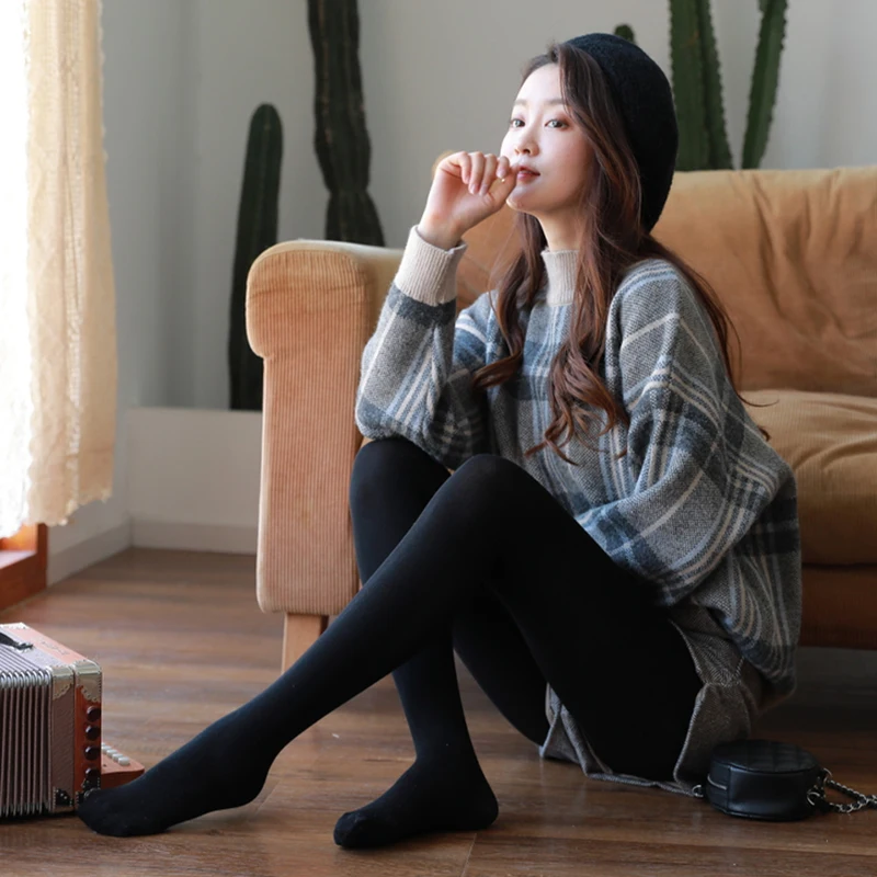350g Herbst Winter Weiche Hautfreundliche Strumpfhosen Frauen Verdicken Plus Samt Hohe Stretch Leggings Frau Gerippte Gestrickte Warme Leggings