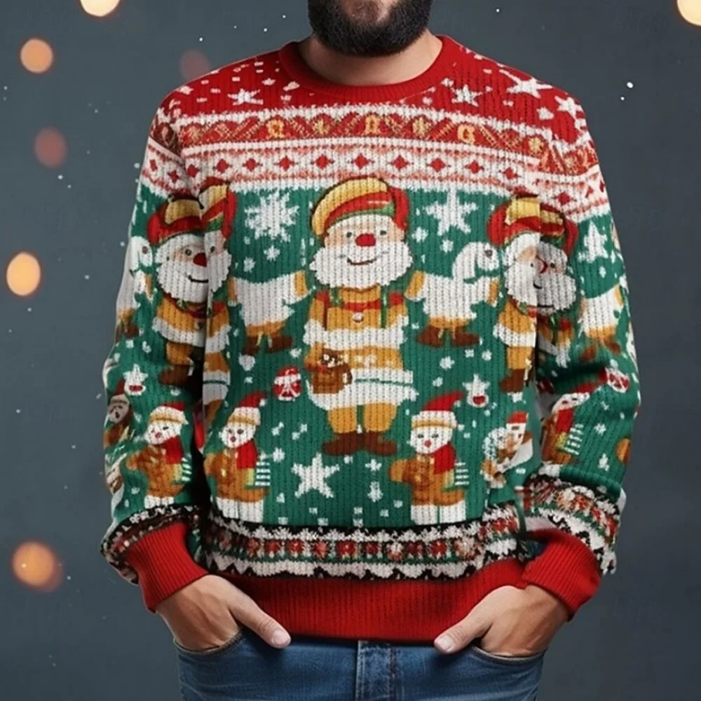 

Christmas Pattern Sweaters Style Xmas Sweater Christmas Snowman Custom Pullovers Men Long Sleeves Round Neck Tops Autumn Winter