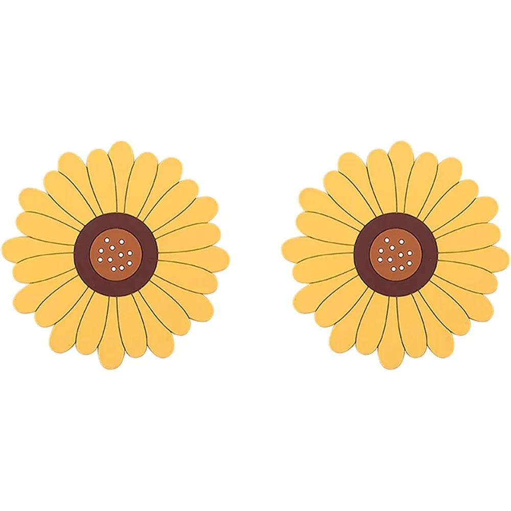 

Подставки для напитков «Подсолнух», 2 шт., силиконовые подставки для напитков, подставки из мягкой резины с цветами, защищают мебель от стенков воды или