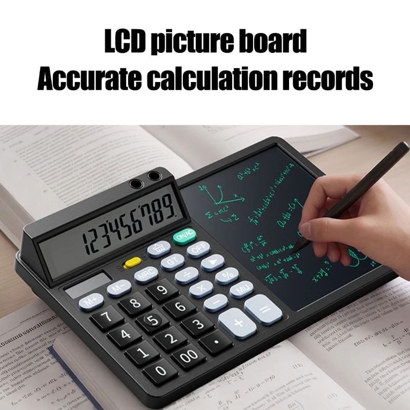 LCD Writing Screen Calculator with Large Display, Solar-Assisted Desk Calculator for Office Work, Study Practice and K1KF