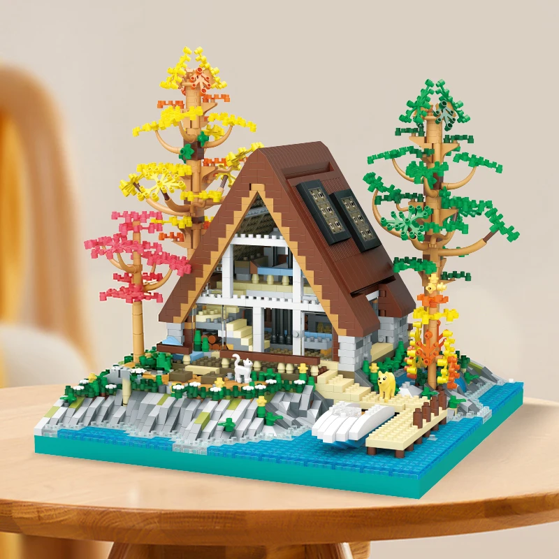 

Cabin House Building Blocks Creative Center Log DIY City Model Constructor Micro Blocks Christmas Bricks Toys for Children Gift