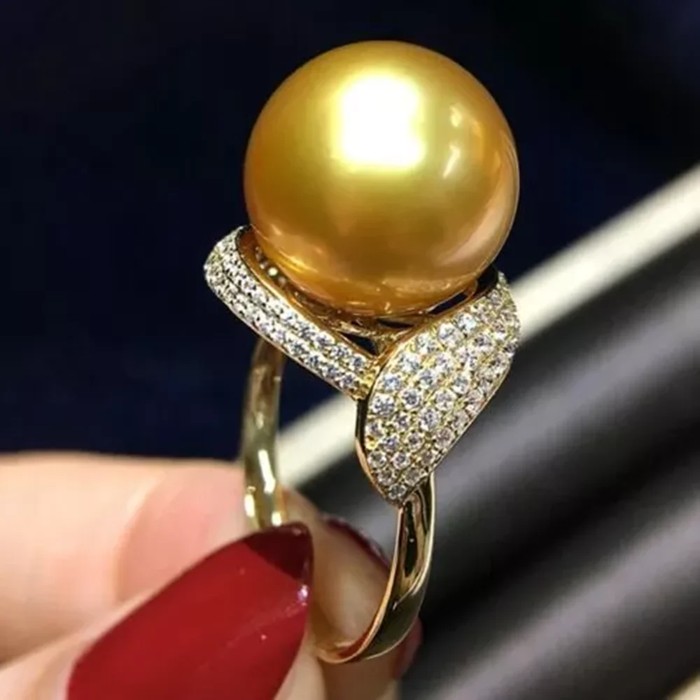 

Gorgeous and huge AAAAA 11-12mm natural South Sea gold round pearl ring 925S 10-11mm