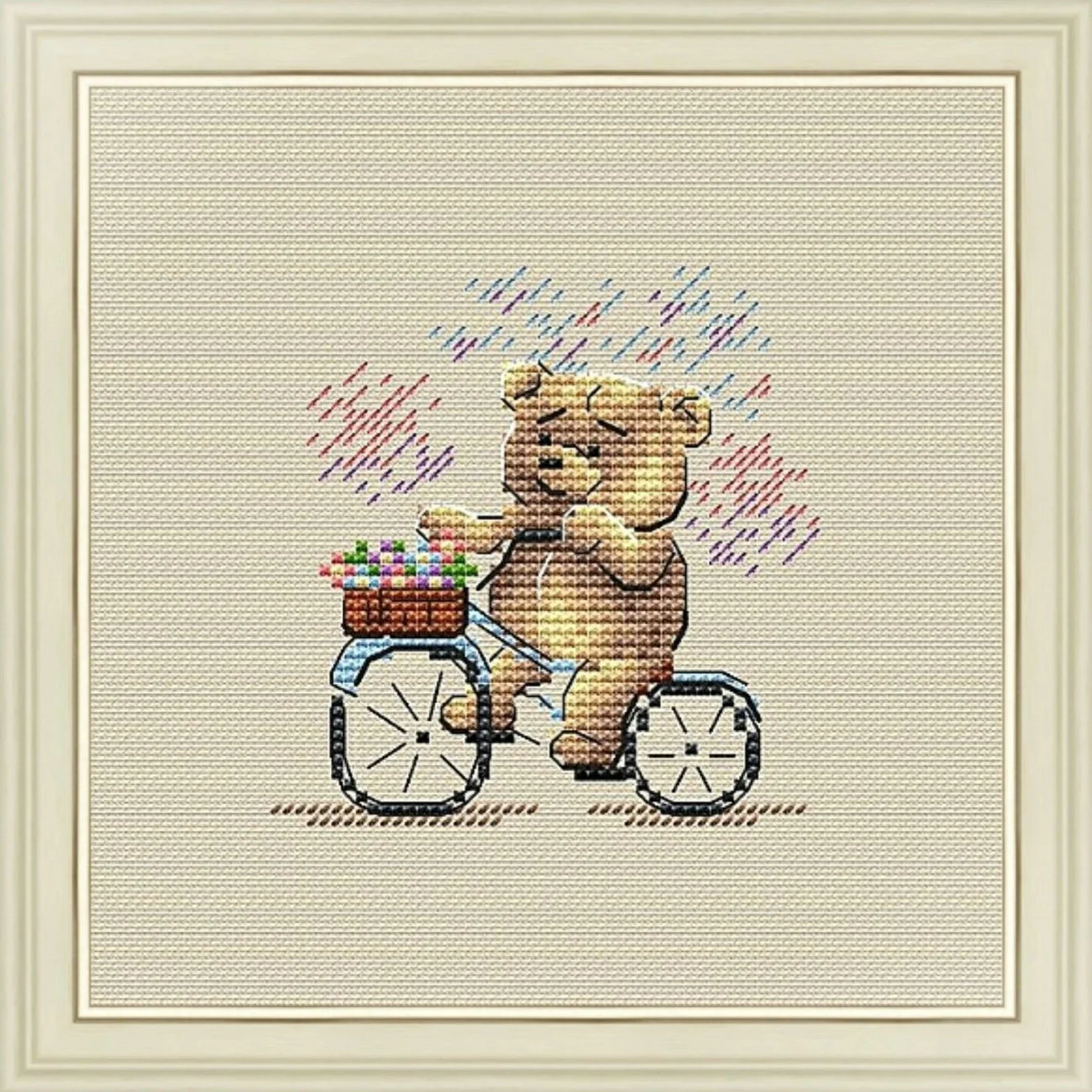 Embroidery Cross Stitch Kits Craft DIY Needlework Cotton Canvas Monochrome 6-Bike Bear 18-1 32CT 28CT Metallic aida