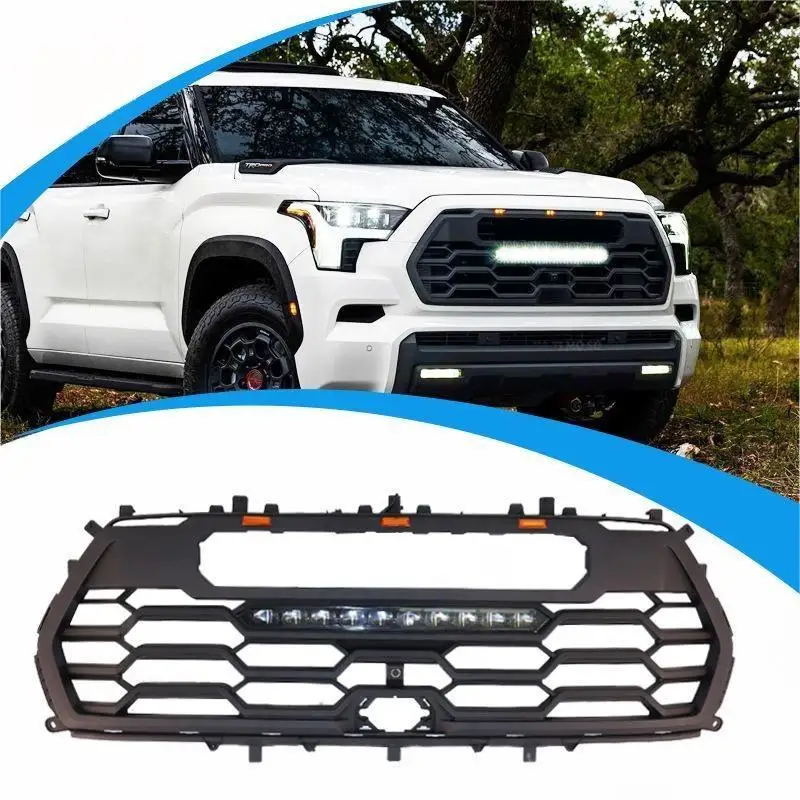 TRD Pro Style Front Bumper Sport Mesh Grille with LED Light Bar Replacement Fit For Tundra 2022-UP