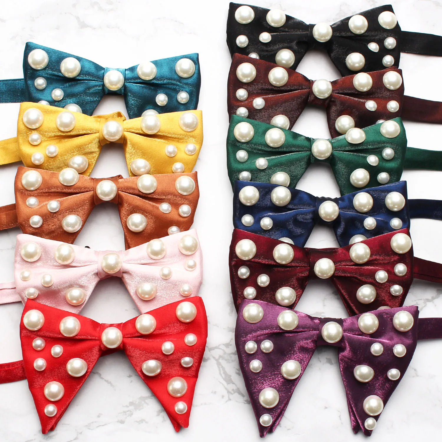 Men's Wedding Pearl Accessories Polyester Shiny Silk Ox Horn Big Bow Tie British Style Dress Bow Big Bow Tie