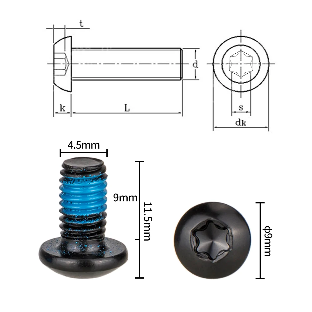 ZTTO 12pcs Bicycle Disc Brake Rotor Torx Bolts T25 M5x9mm MTB Road Bike Disc Brake Rotor Fixing Screws Stainless Steel Bolts