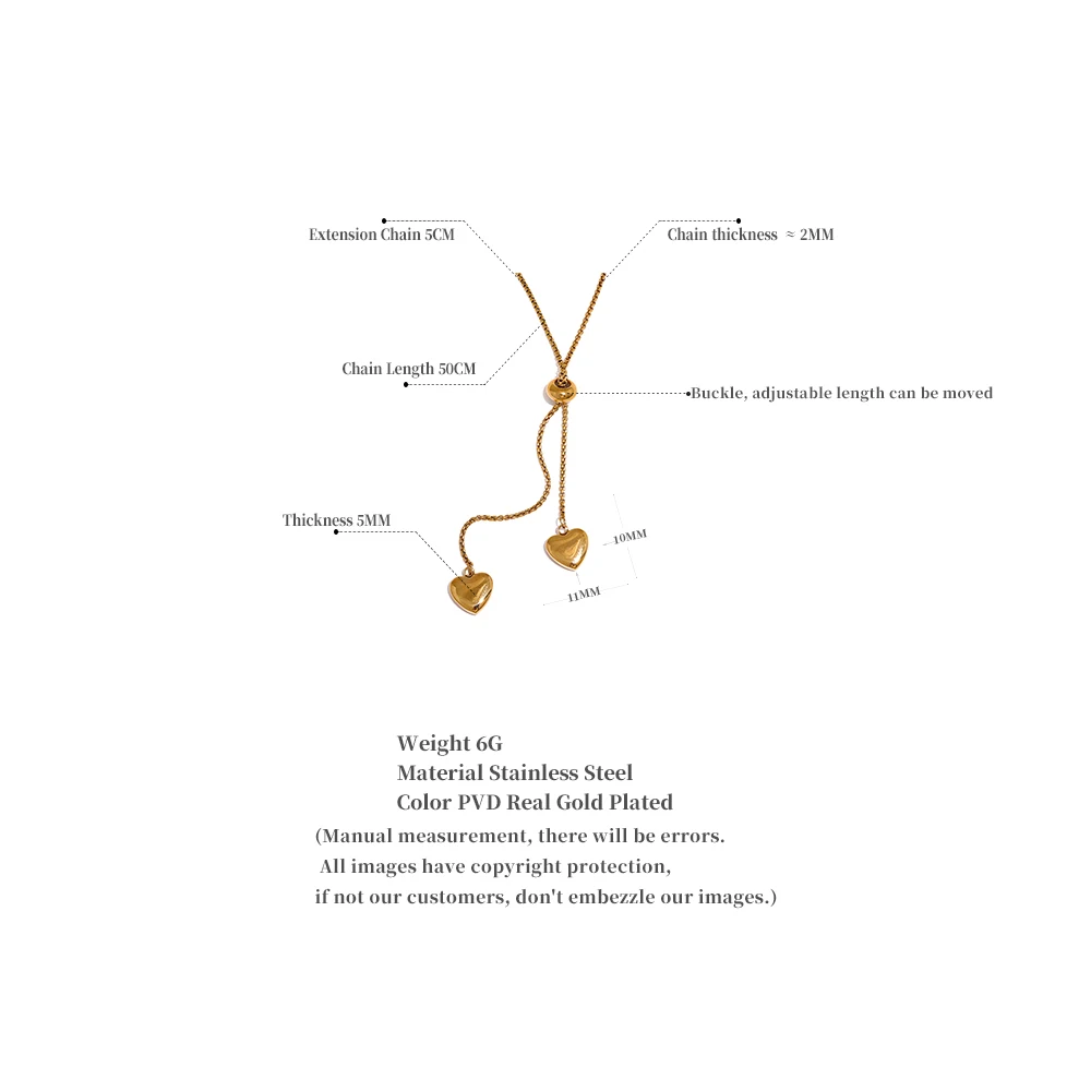 Yhpup Heart Long Pendant Stainless Steel Gold Color Pull-out Type Necklace Rust Proof Trendy Korean Jewelry Bijoux Femme — zdjęcie 6