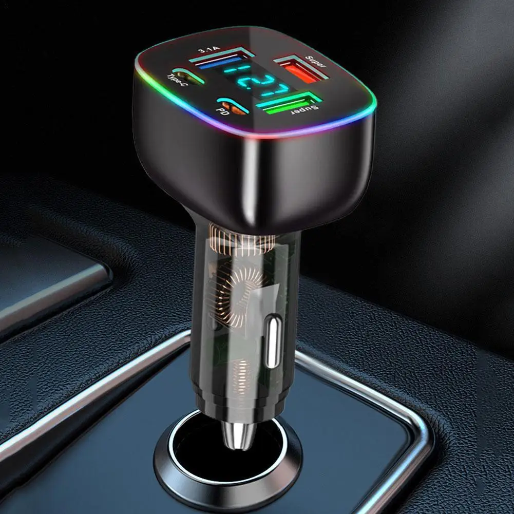 Multiport USB Car Charger Ultra Fast PD Fast Charging Intelligent Digital Display Adopts High Quality Fireproof Material Shell