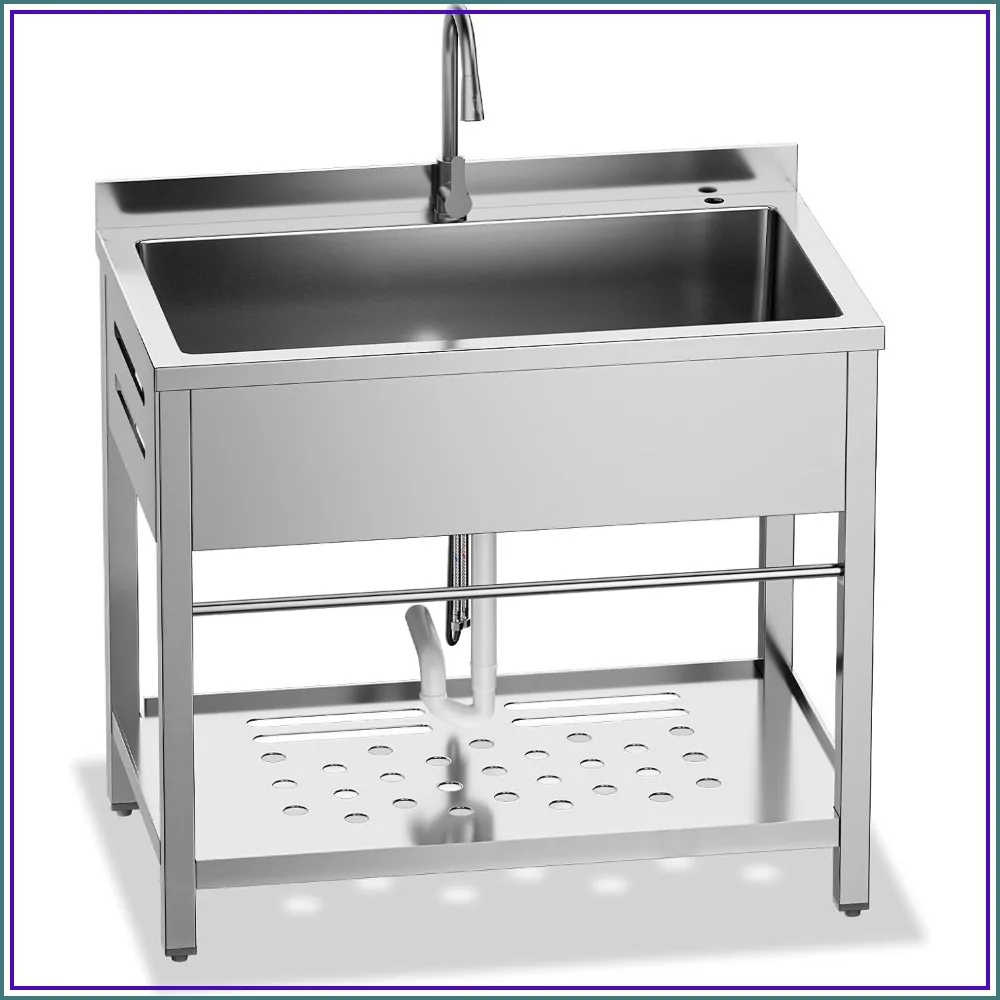 Stainless Steel Utility Sink, Freestanding Single Bowl Garage Sink 33 Inch