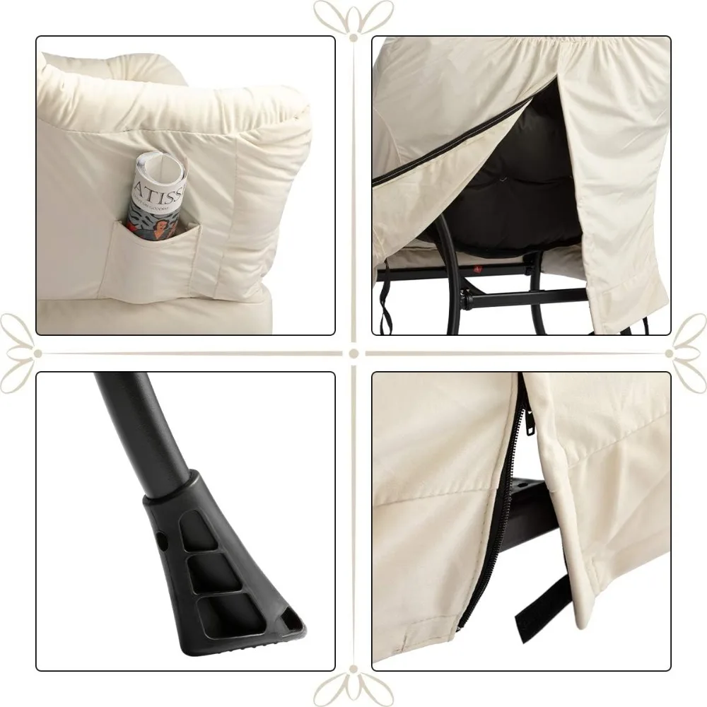 كرسي كسول كبير من القماش الحديث باللون البيج، كرسي قراءة مريح كبير الحجم، كرسي صالة مريح مبطن سميك مع مسند للذراعين - جديد #5