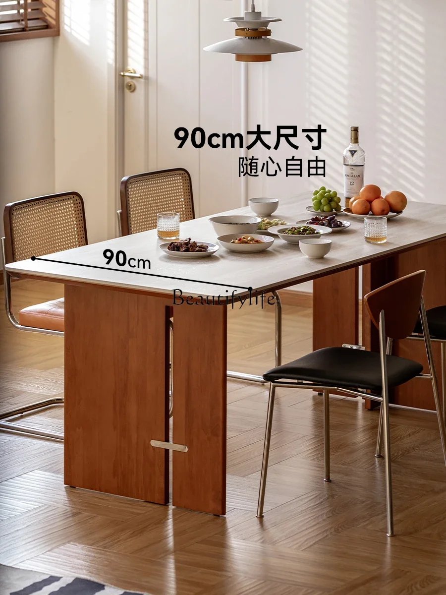 

yj15 Nordic Style Thickened Travertine Stone Dining Table with Antique Style Solid Wood Large Long Desk