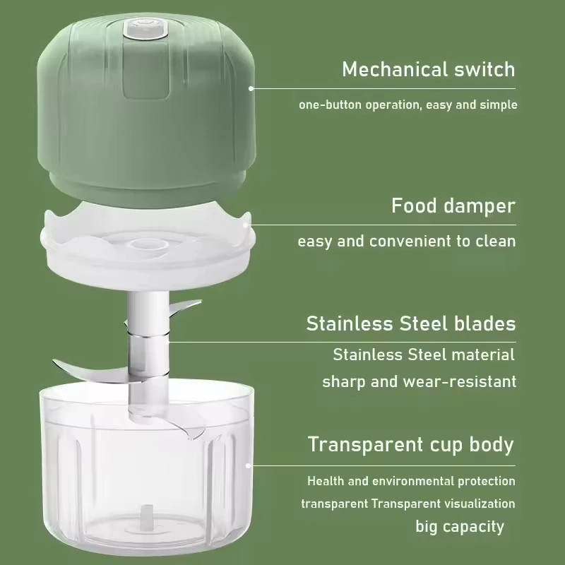 250mL Mini Electric Garlic Chopper, Vegetable Chili Meat Ginger Masher, Durable USB Charging Blender, Home Kitchen