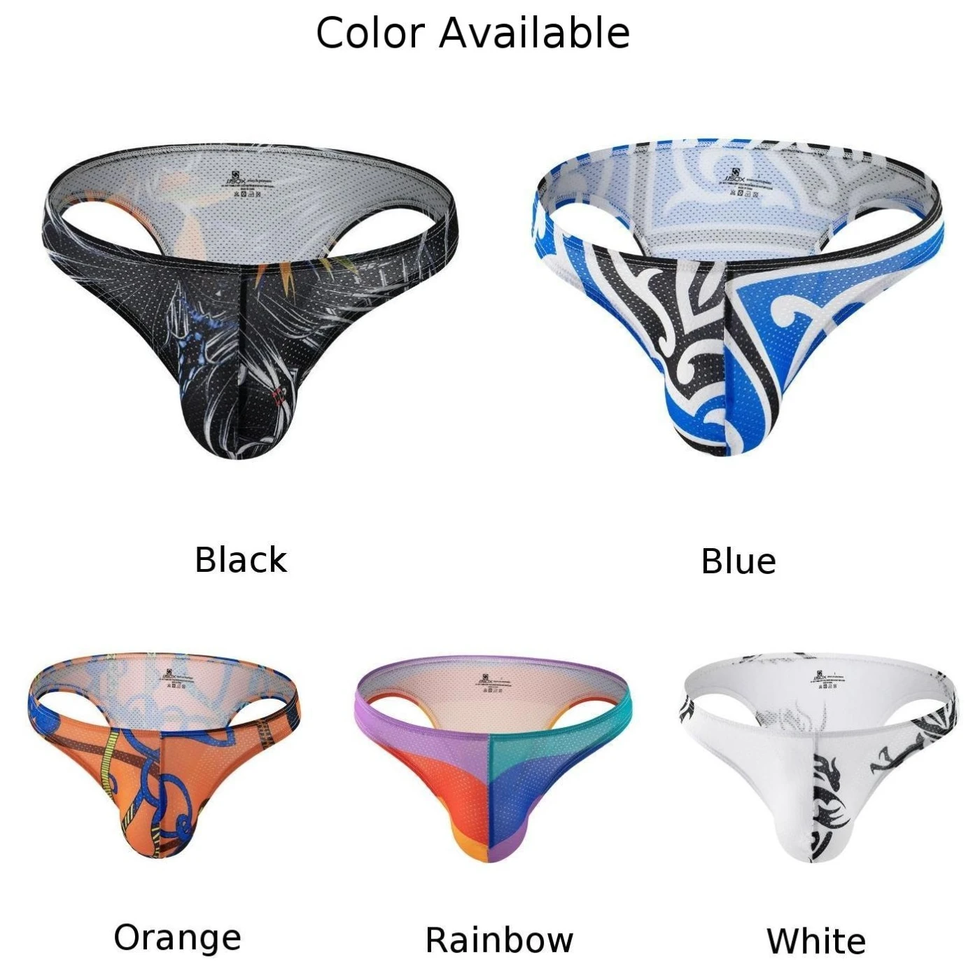 Slip con stampa Slip da uomo bianco/arancione/nero/arcobaleno/blu con stampa Slip intimo perizoma stringhe G traspiranti