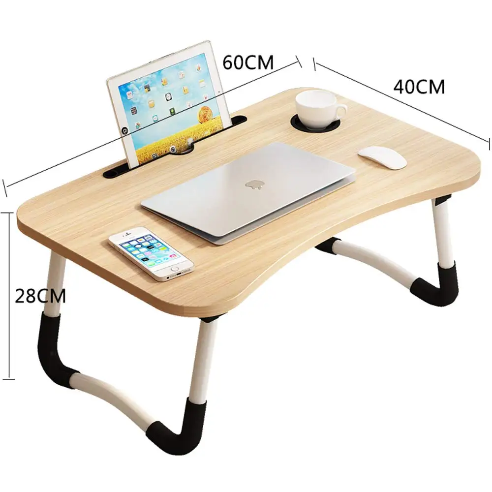 Multifunction Lap Desk with Storage Drawer & Cup Holder, 23" Walnut Laptop Tray for Sofa, Bed or Floor - Foldable & Adjustable