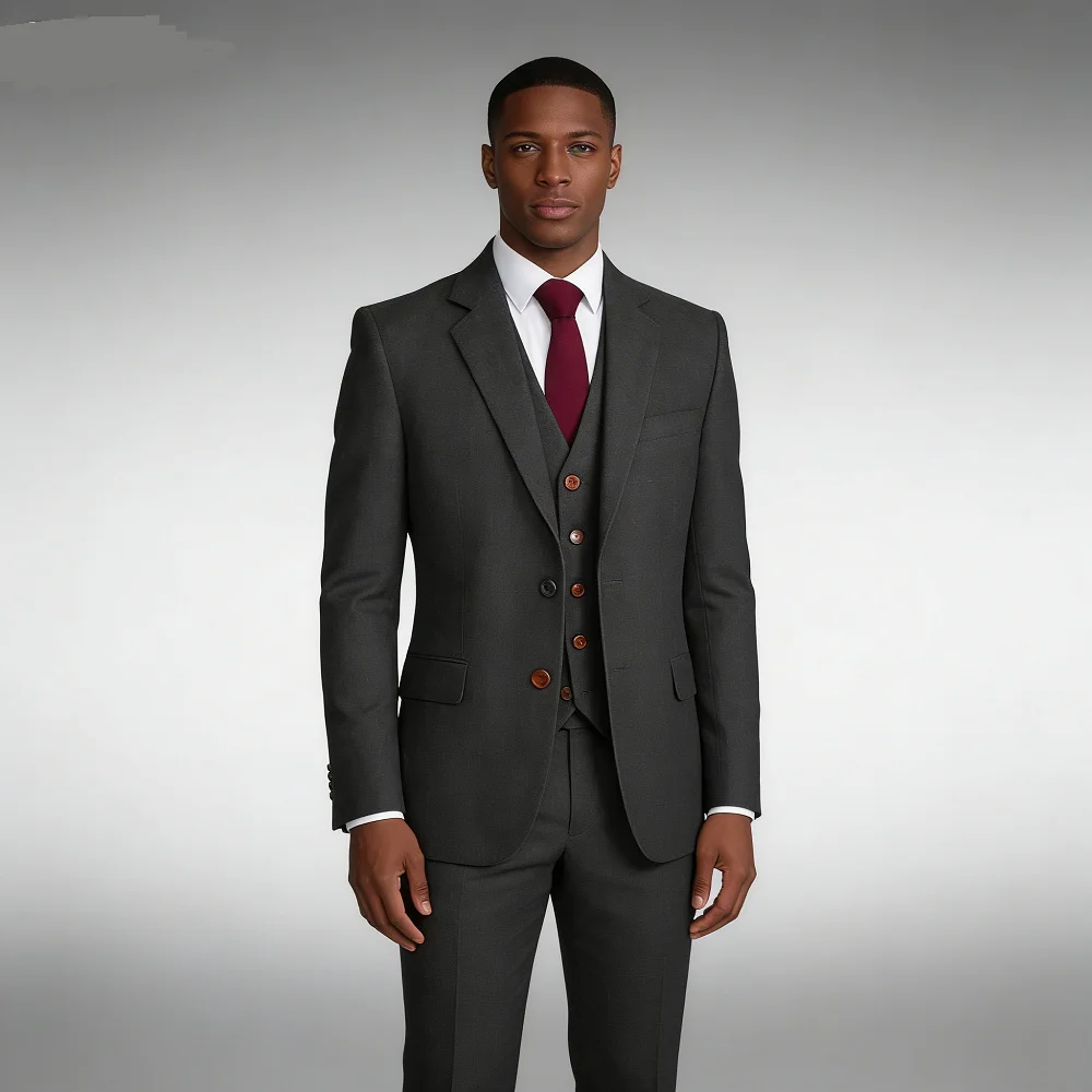 

Мужской приталенный твидовый шерстяной свадебный костюм, серый формальный пиджак для курения позвоночника, жилет - свадебный наряд жениха, мужская повседневная одежда